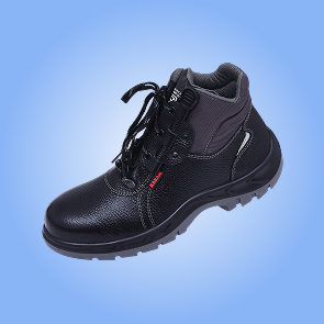 Quick Release Ankle Height Black Leather Safety Shoes